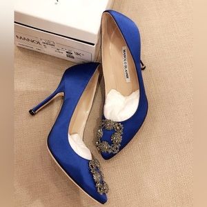 Sold-Authentic New Manolo Blahnik Sapphire Blue Satin Pumps 36 - sold